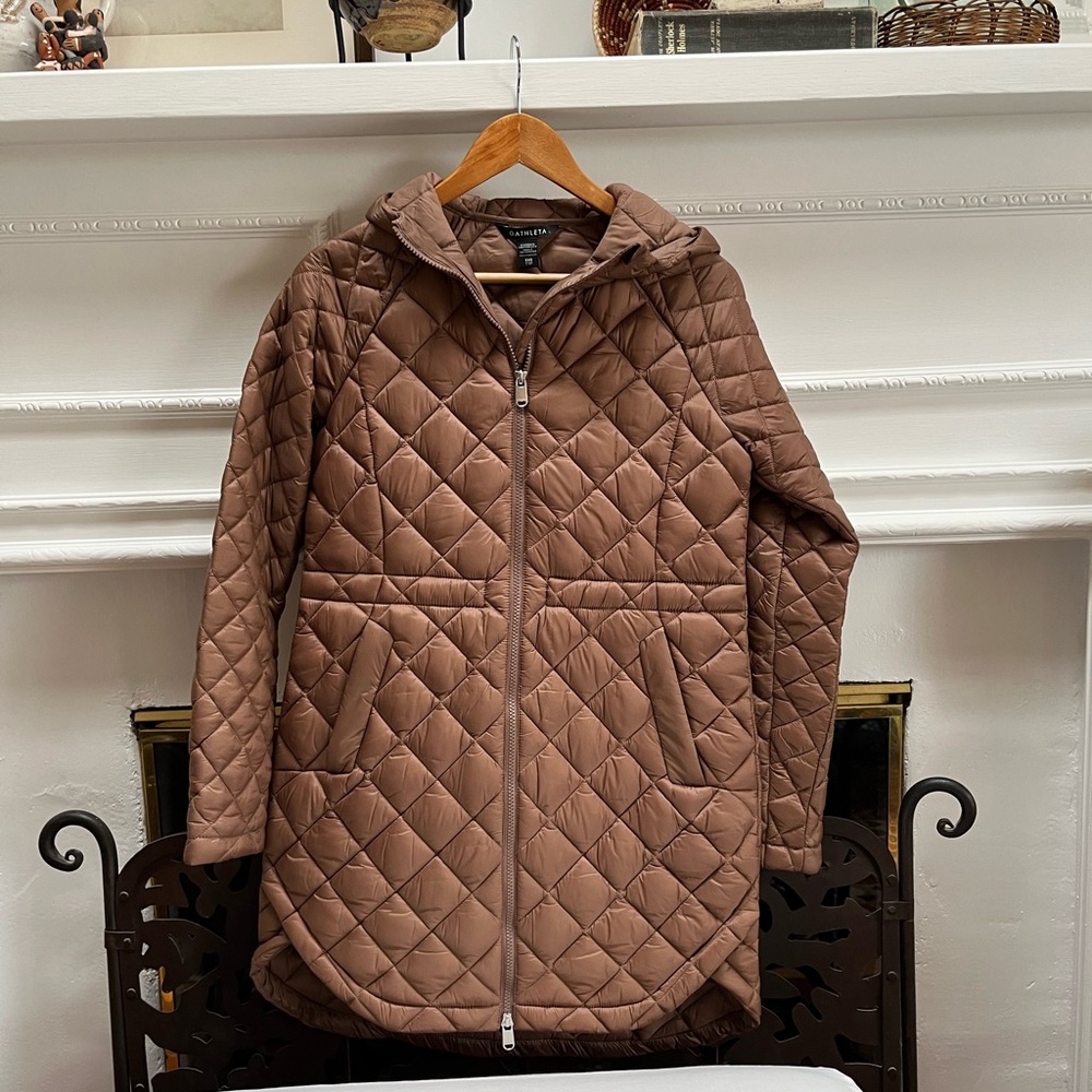 Athleta Quilted Hooded Puffer Coat in Brown